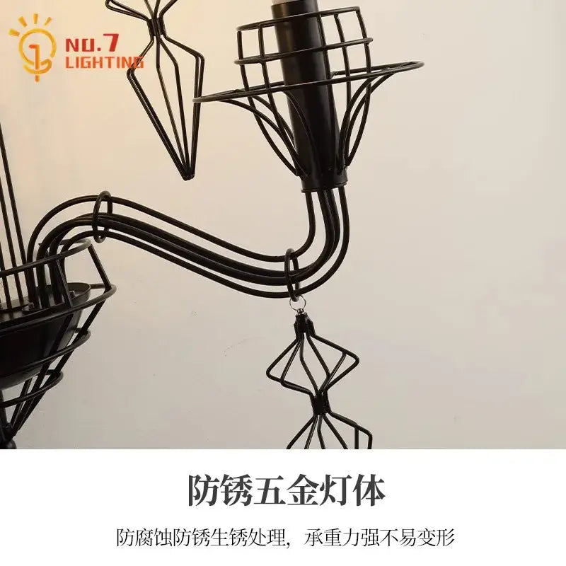 Retro black iron candle wall lamp living room sconce