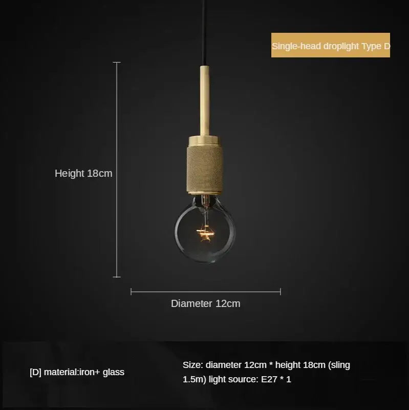 Retro brass and glass led pendant light – dining room filament lamp