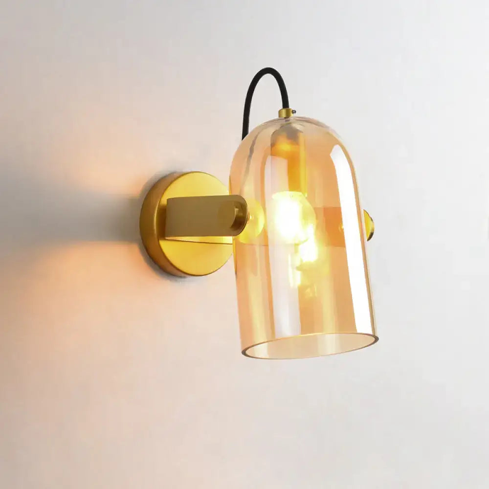 Retro brass cloche sconce light with blue glass for bedroom