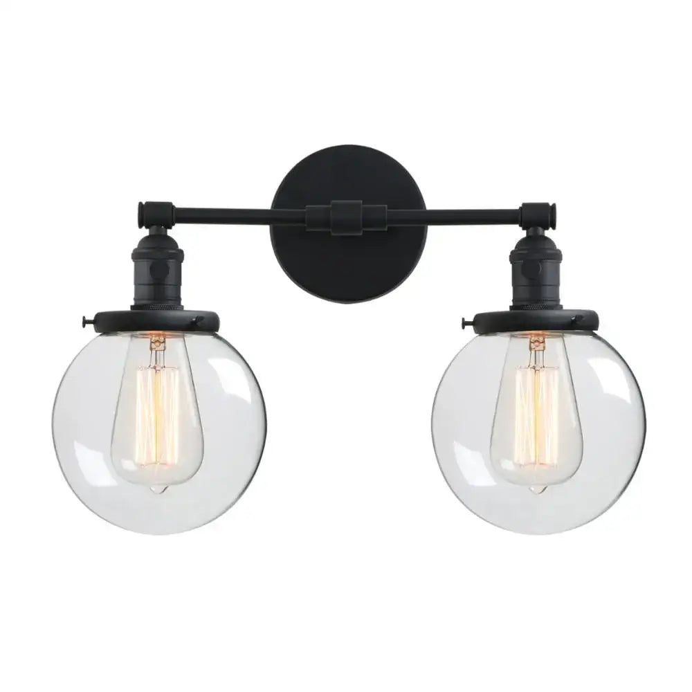 Retro chrome double glass ball globe wall light bedroom sconce