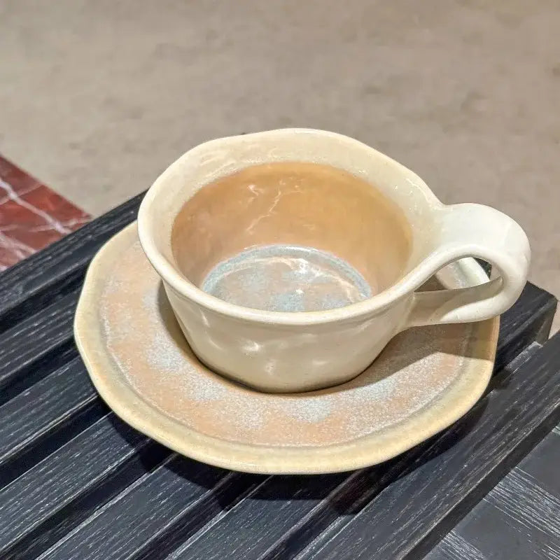 Retro crackled blue kiln porcelain cup and saucer dining room set
