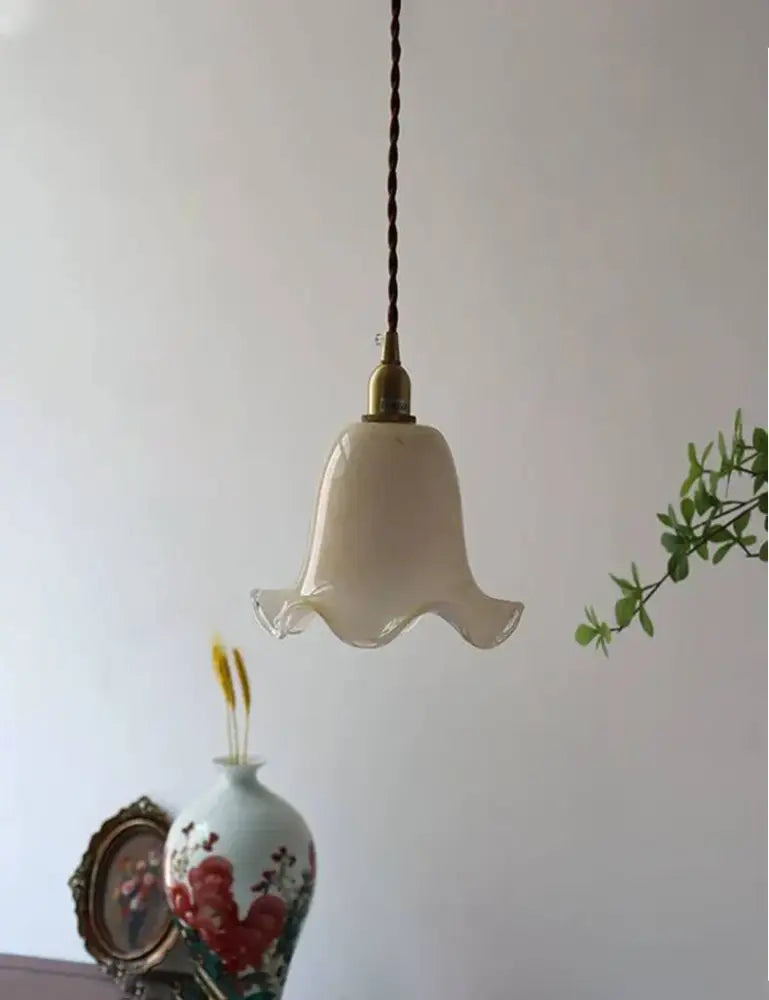 Retro cream glass led pendant lamp for kitchen with brass finish