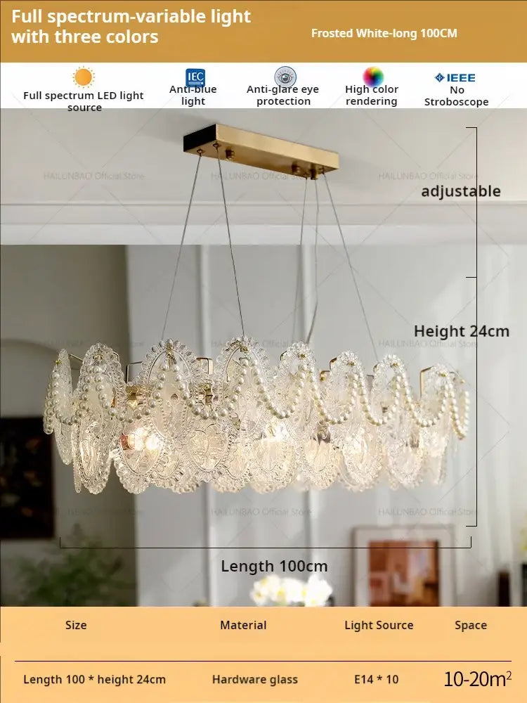 Retro french floral glass dining room chandelier gold and green