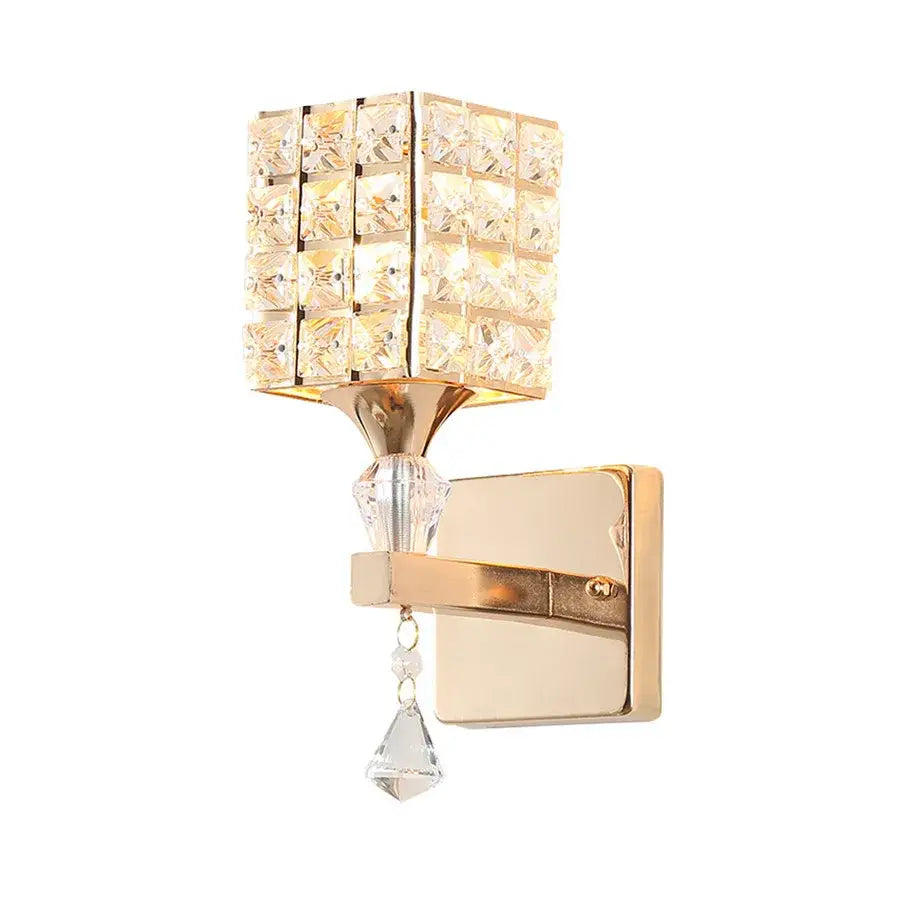 Retro gold & chrome crystal wall sconce living room light