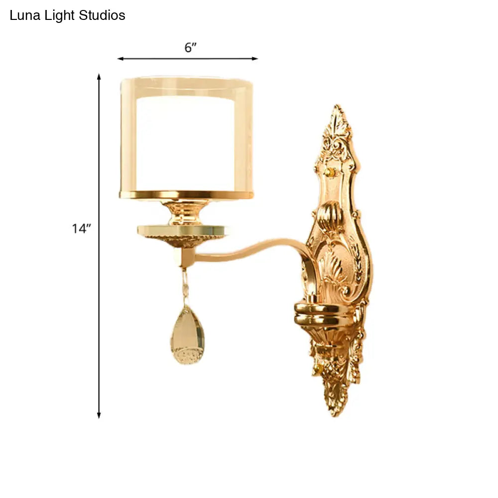 DecorBites™ Retro Gold Wall Sconce with Clear and Frosted Glass Shade - 1 Light Wall Mount Lamp for Living Room