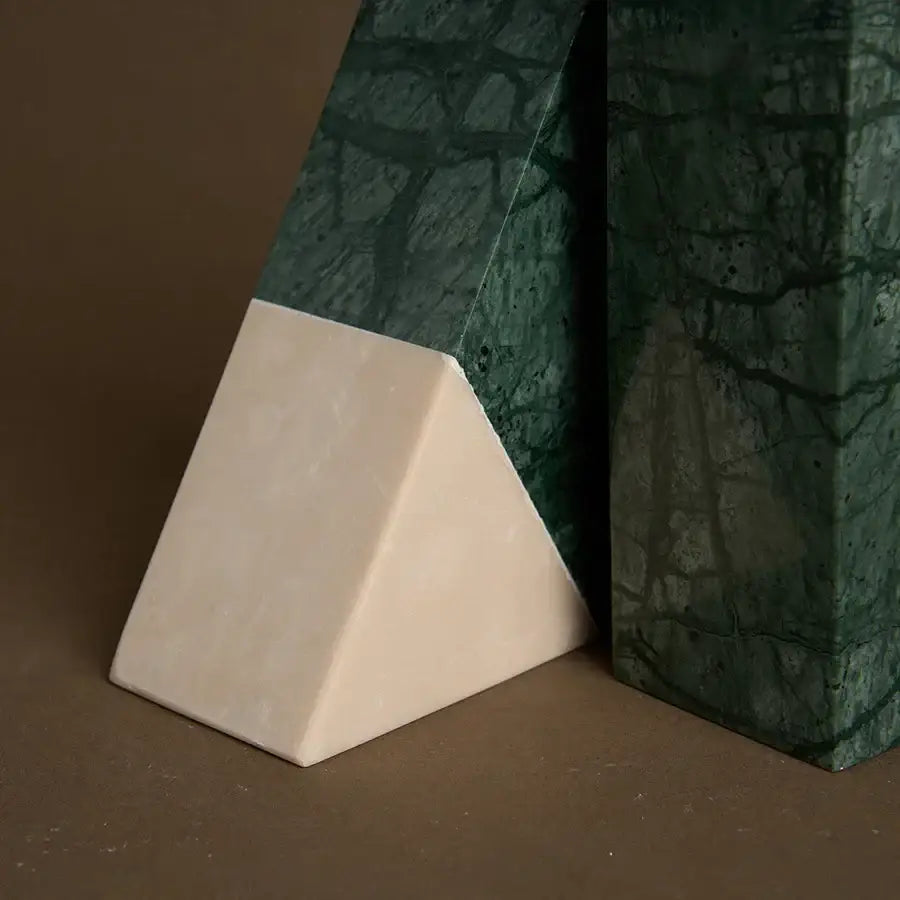 Retro green & beige marble bookends living room decor