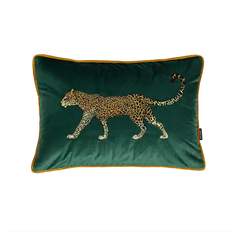 Retro green velvet embroidered leopard cushion cover living room
