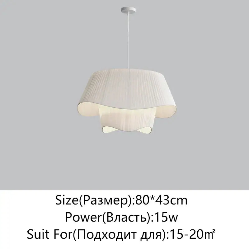Retro pleated cream fabric chandelier bedroom pendant light