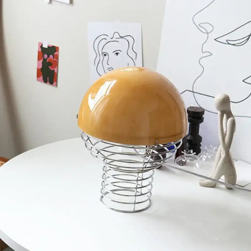 Retro red glass table lamp – bedroom chrome wireframe base