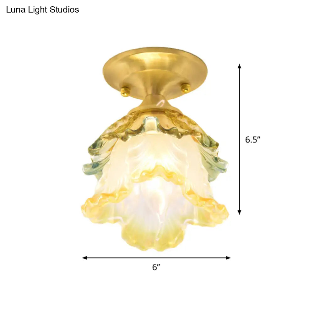 DecorBites™ Retro Style Gold Ruffle Glass Ceiling Lamp - 1-Head, Semi Flush Mount for Hallway