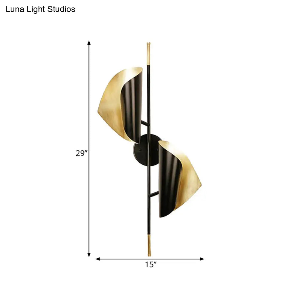DecorBites™ Ribbed Curved Sheet Sconce - Postmodern 2 Heads Wall Mount Lighting for Stair - Black & Gold