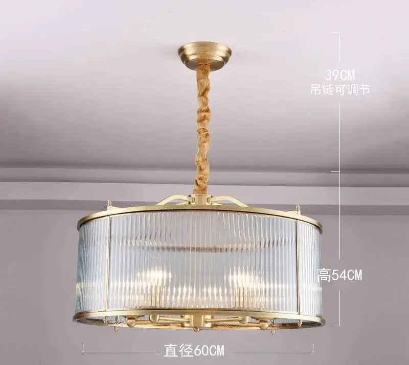 Ribbed glass chandelier gold living room pendant light