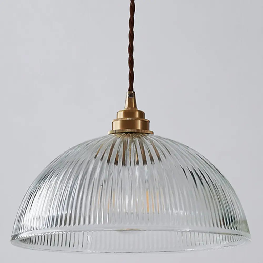 DecorBites™ Ribbed Glass Pendant Light - Simplicity Brass Mini Hanging Lamp for Dining Room
