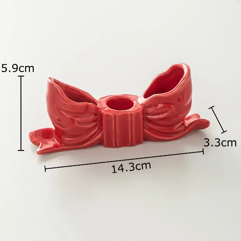 Ribbed pink ceramic bowknot candle holder bedroom desk decor