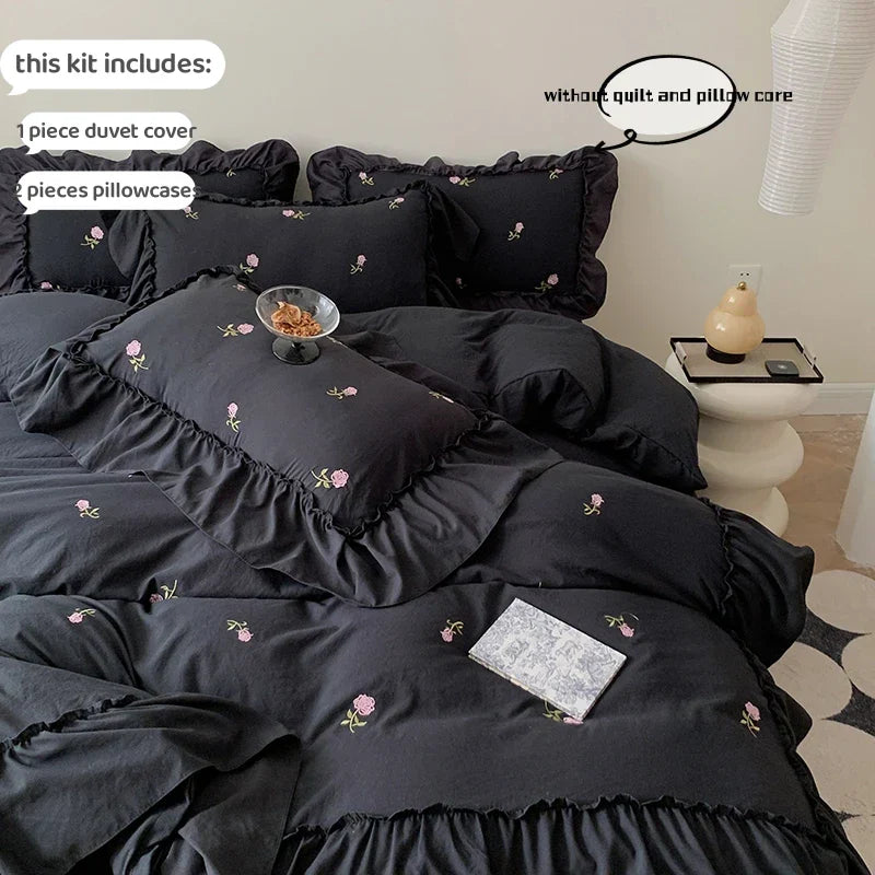 DecorBites™ Rose Embroidered Duvet Set - Princess Style