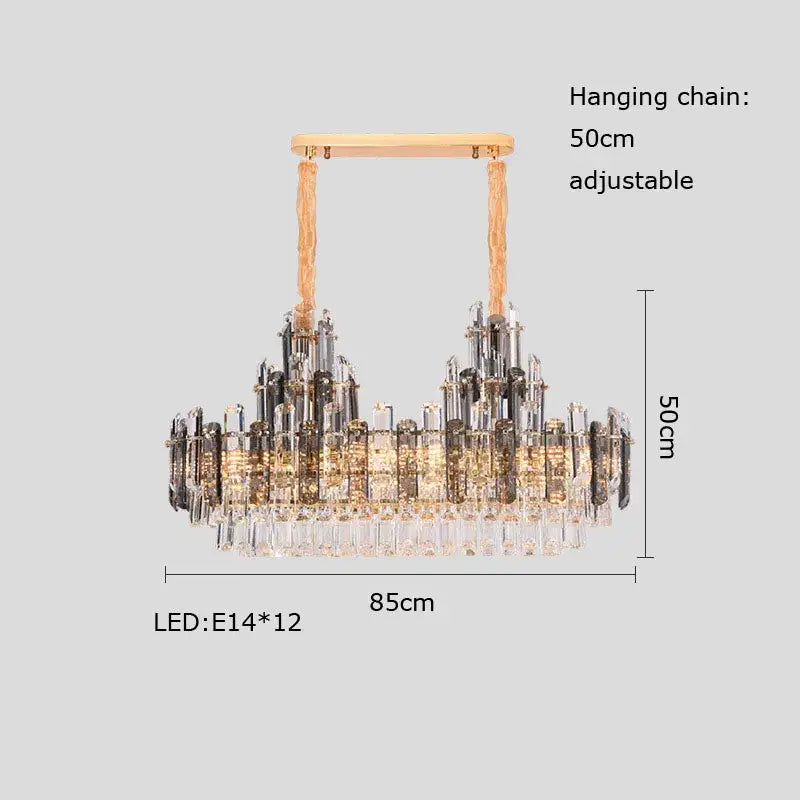 Rose gold and smoky dimmable crystal chandelier living room light