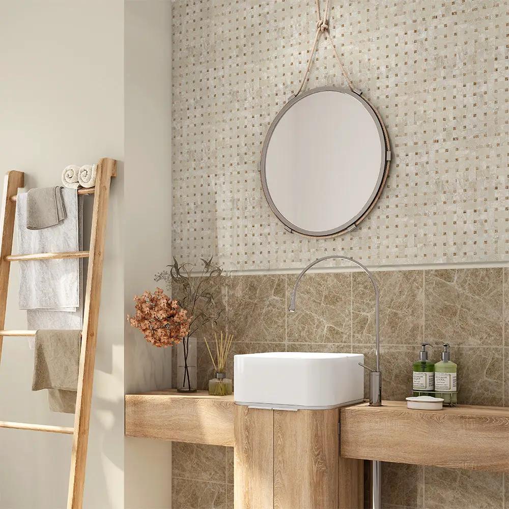 Royal Beige&emperador Light Polished Basket Weave Marble Mosaics 12x12