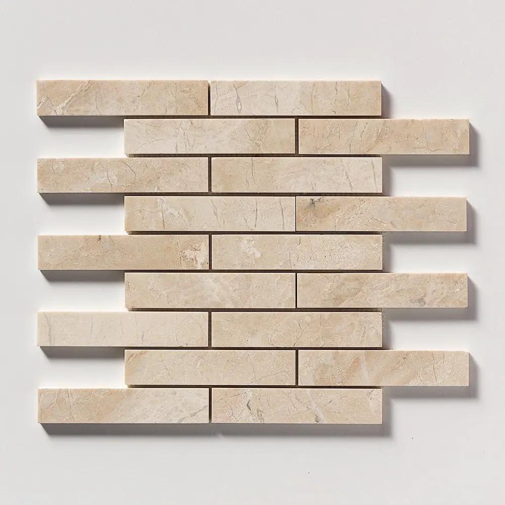 Royal Beige Polished 1 1/4x6 Marble Mosaics 12x12