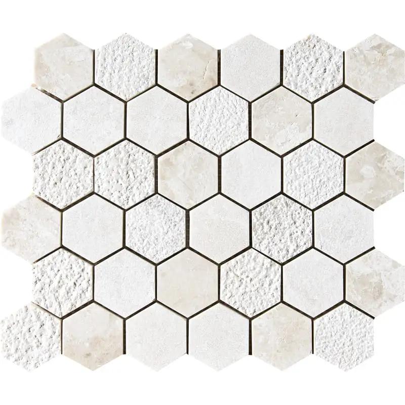 Royal Beige Textured Hexagon 2 Marble Mosaics 10 3/8x12