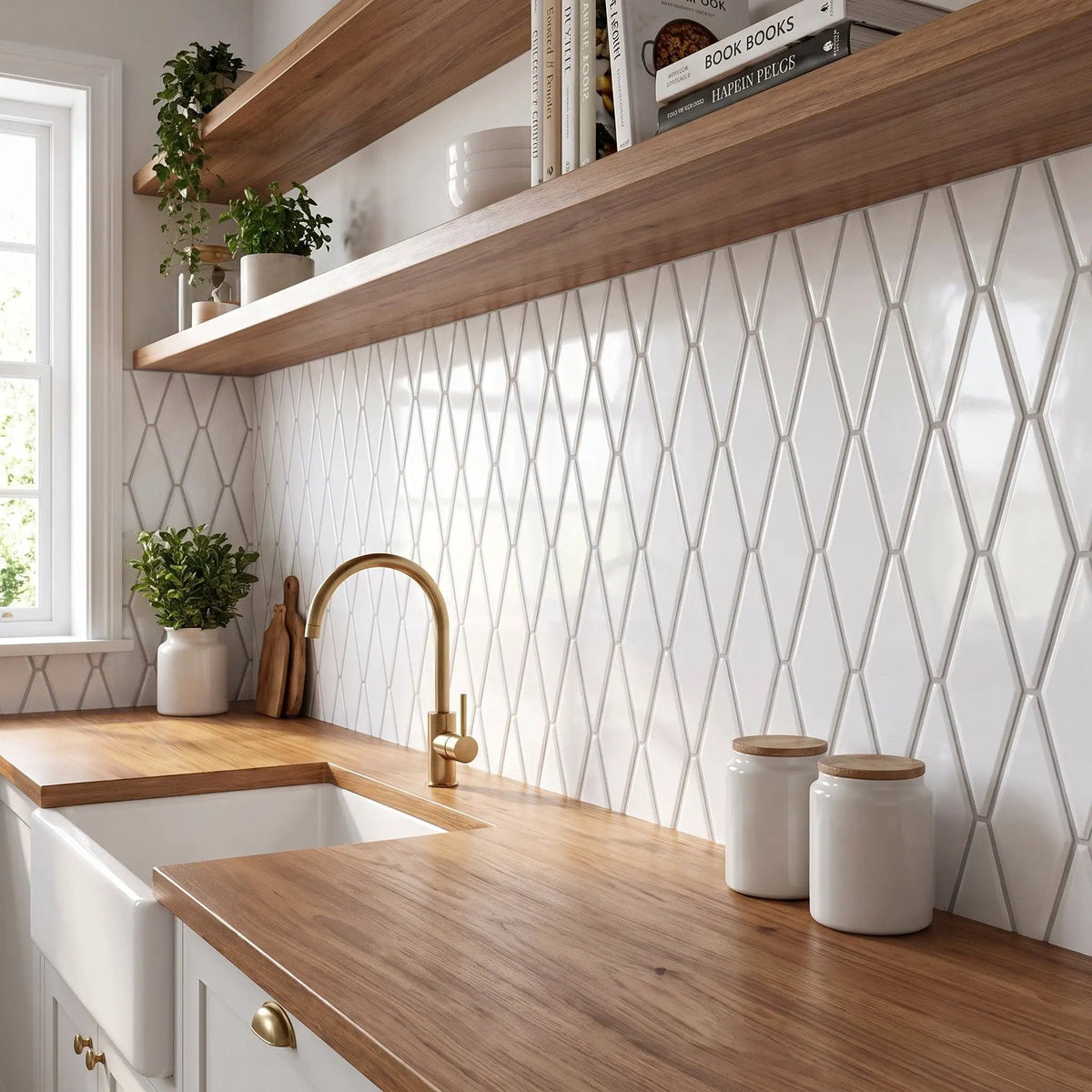Royal White Glossy Longest Hexagon Ceramic Tiles 3x7 7/8