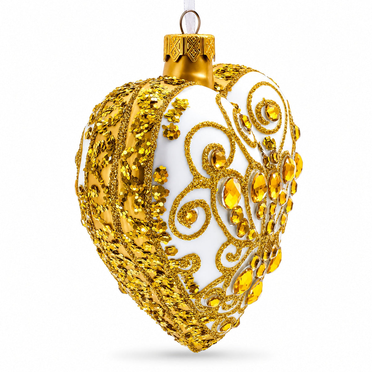 Regal Gold Filigree Heart Glass Ornament