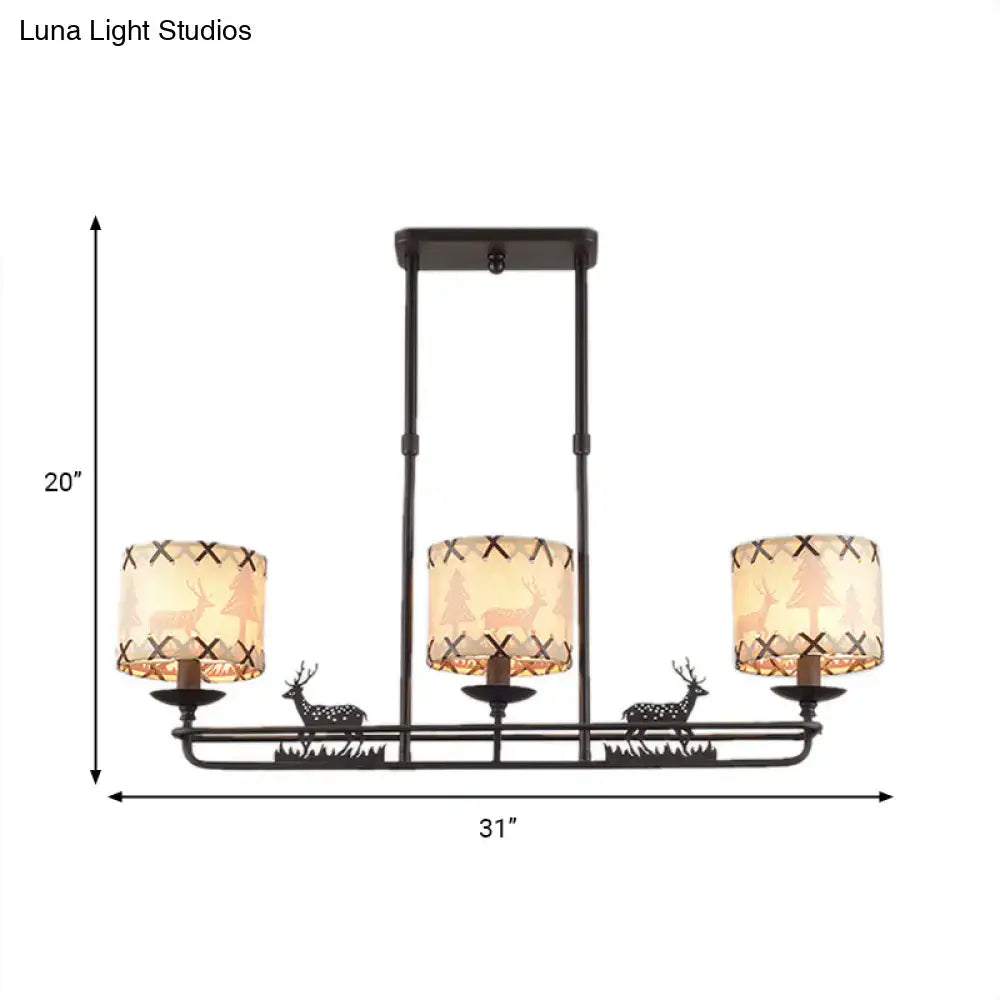 Rustic black deer chandelier dining room barrel shade shape light