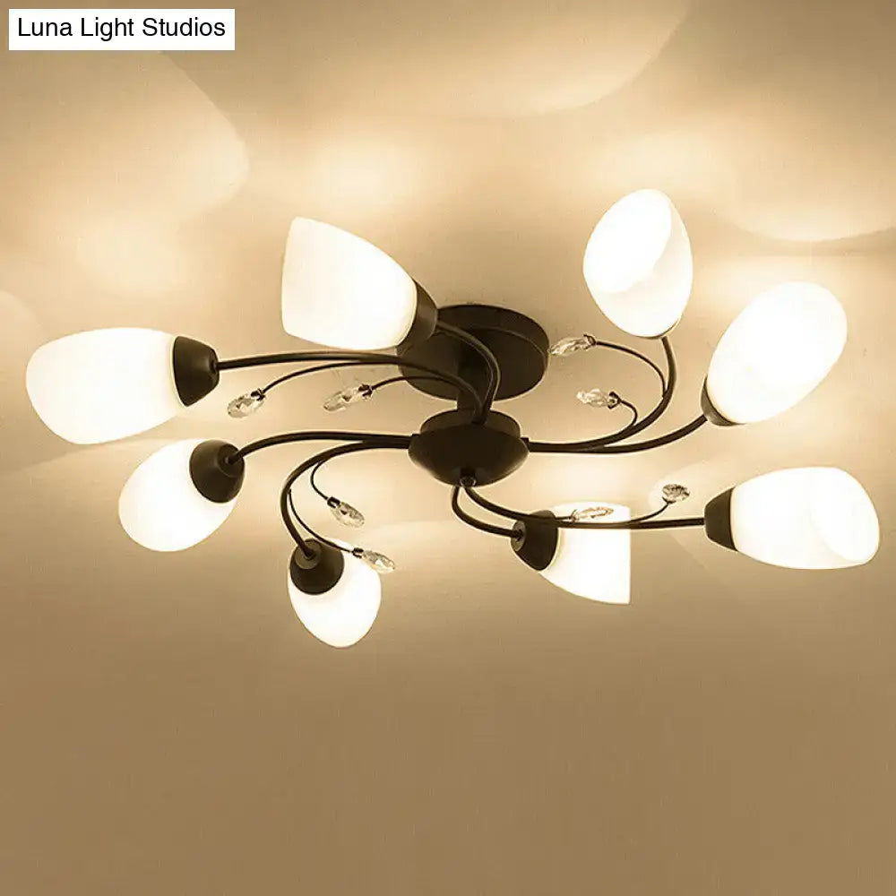 Rustic black opal glass semi flush light – living room chandelier