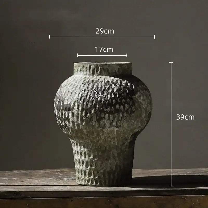 Rustic gray & white coarse pottery vase living room home decor