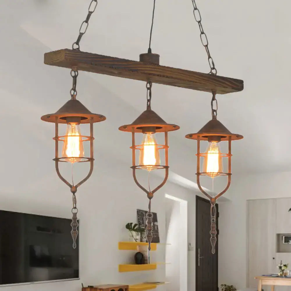 Rustic industrial 3 light pendant light fixture dining room wooden beam
