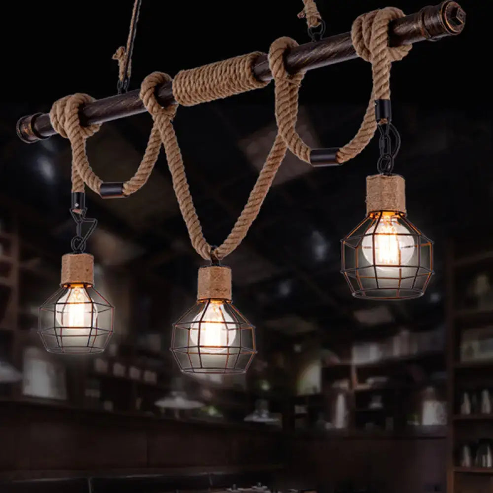 Rustic industrial hemp rope pendant lamp kitchen island lighting