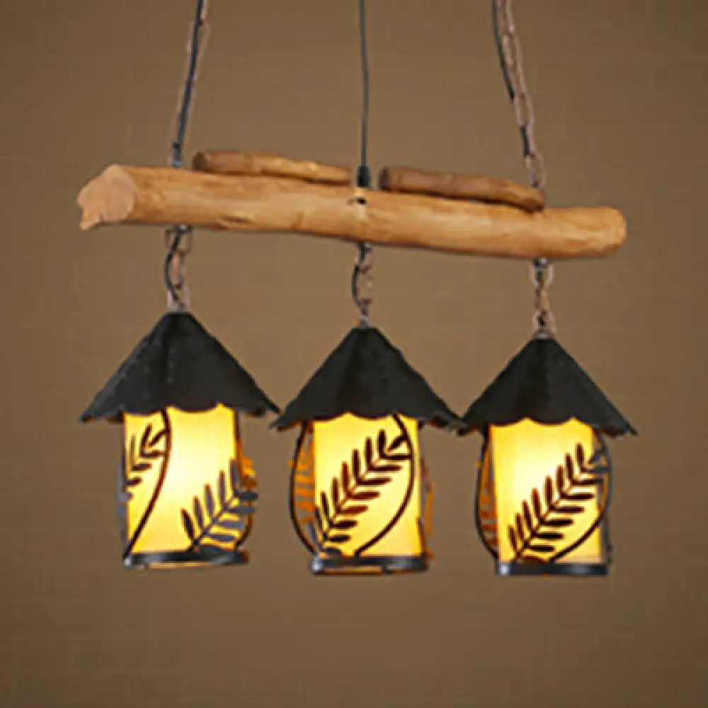 DecorBites™ Rustic Loft Triple Light Lantern Suspension with Fabric Shade - Drop Ceiling Lighting