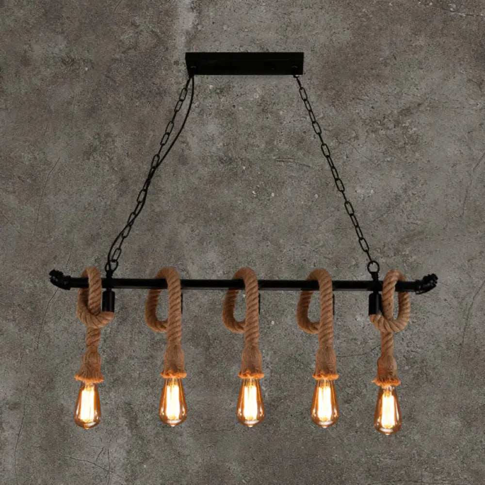 DecorBites™ Rustic Metallic Water Pipe Hanging Lamp with Hemp Rope - Black Restaurant Chandelier