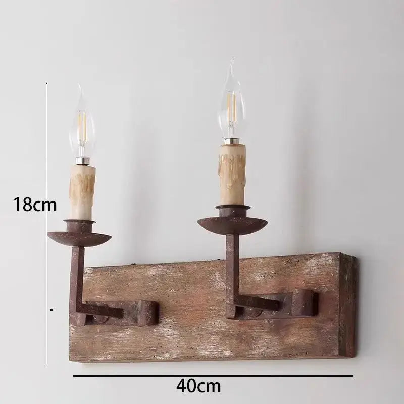 Rustic retro solid wood wall light for bedroom candle sconce