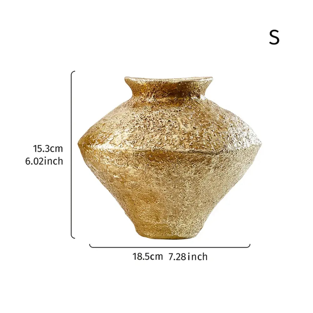 Rustic textured golden vase resin handicraft – living room decor