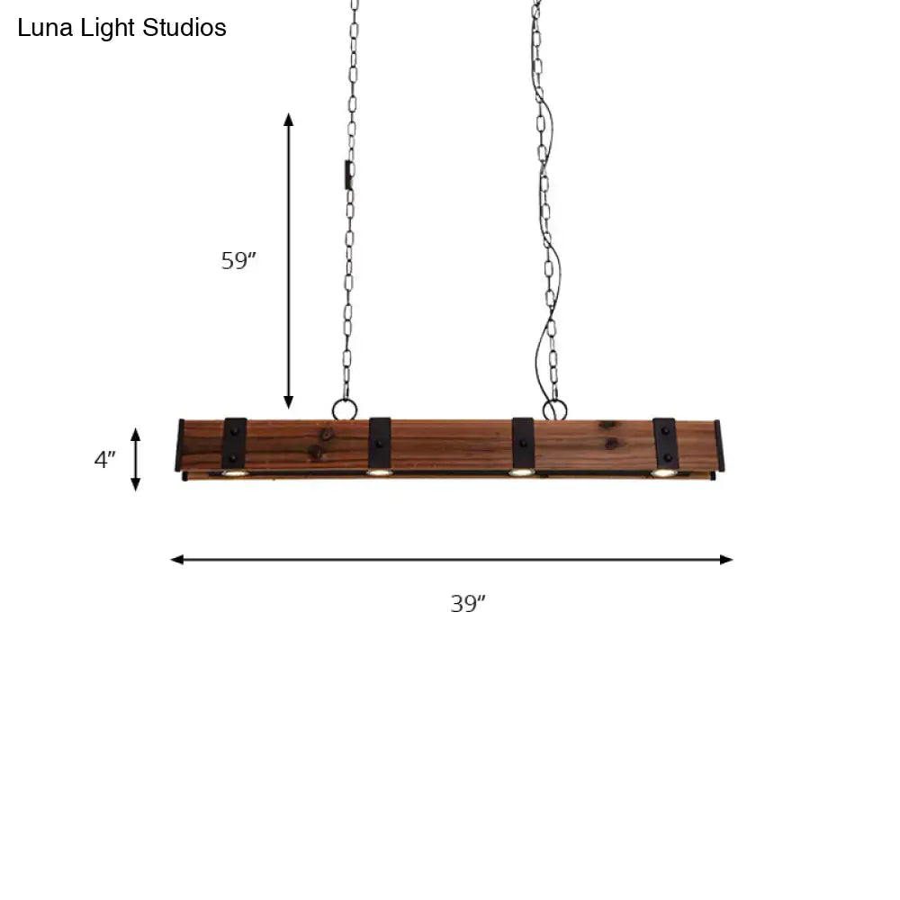 Rustic wood beam kitchen island pendant with black finish and 4 lights