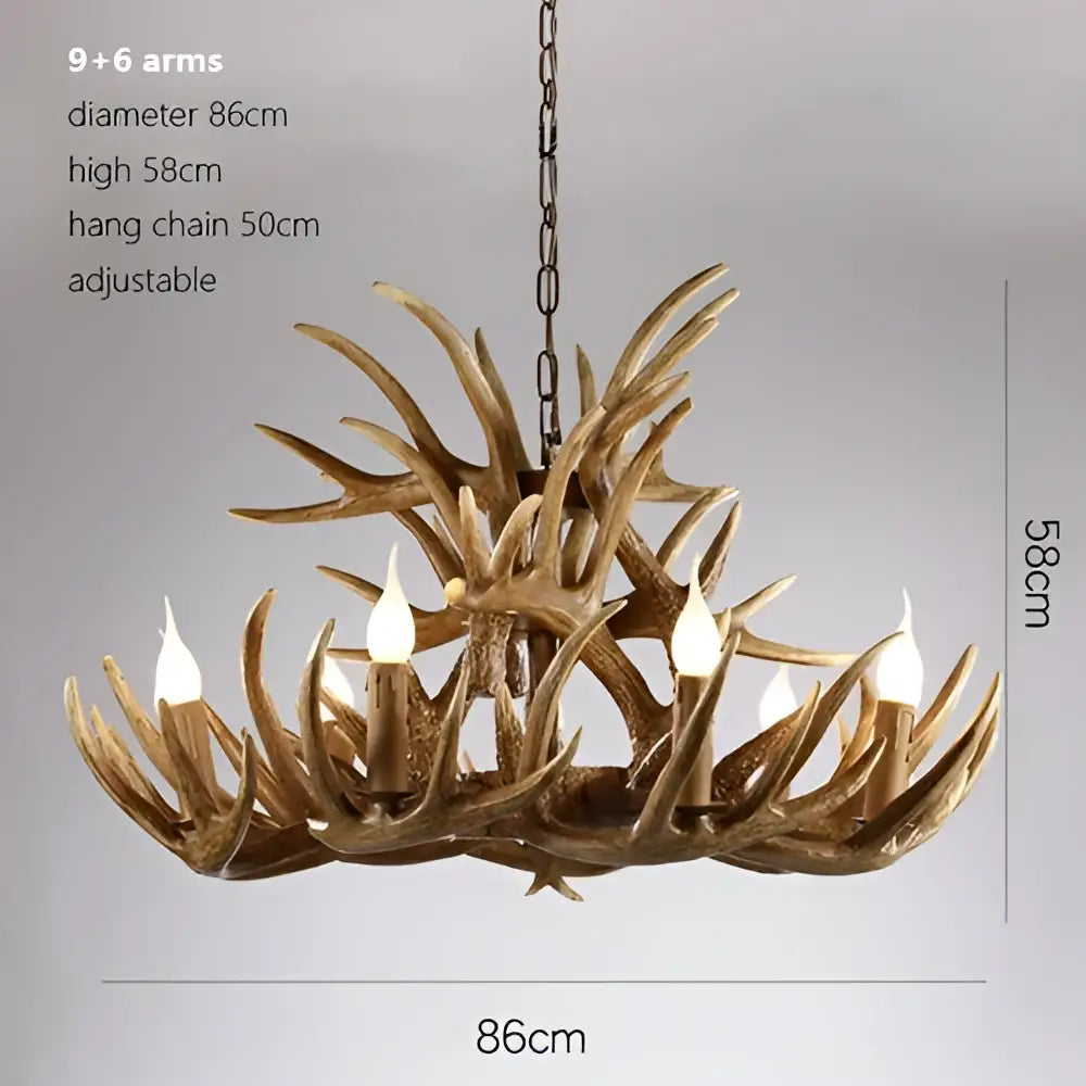 Rustic wood finish deer antler chandelier dining room light