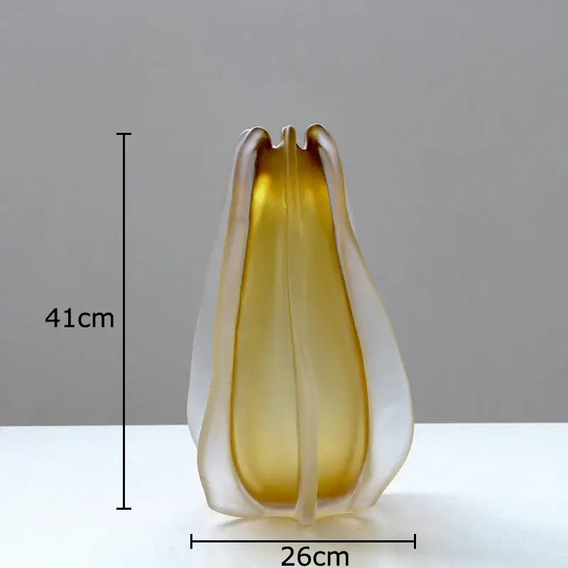 Sculpted amber carambola glass vase living room floral decor