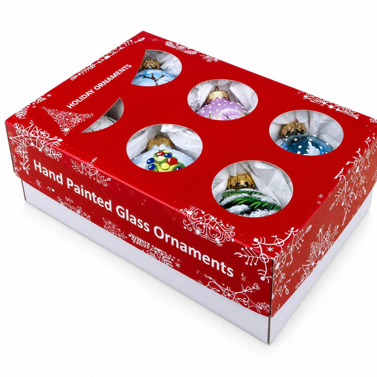 Set of 6 Santa with Gifts, Snowman, Nutcracker Glass Christmas Ornaments