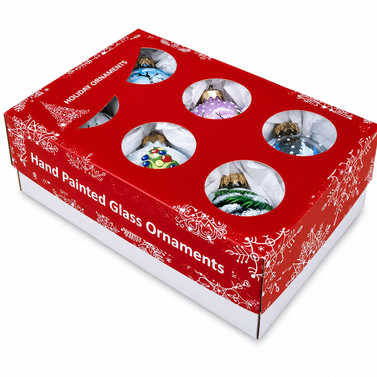 Set of 6 Santa, Reindeer, Snowman, Nutcracker, and Holiday Scenes Glass Christmas Ornaments