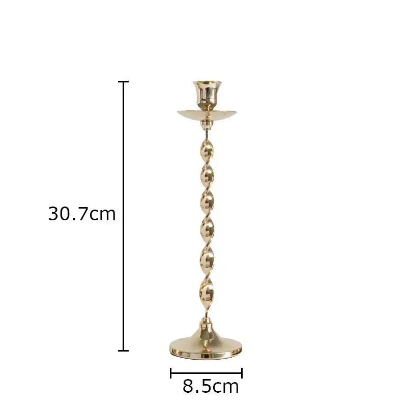 Set of 4 golden candlestick holders dining room twisted metal decor