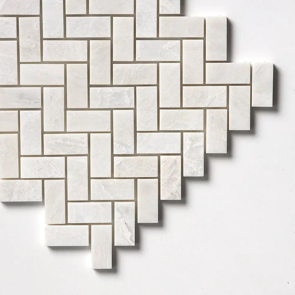 Siberian White Honed Herringbone 1x2 Marble Mosaics 11x11