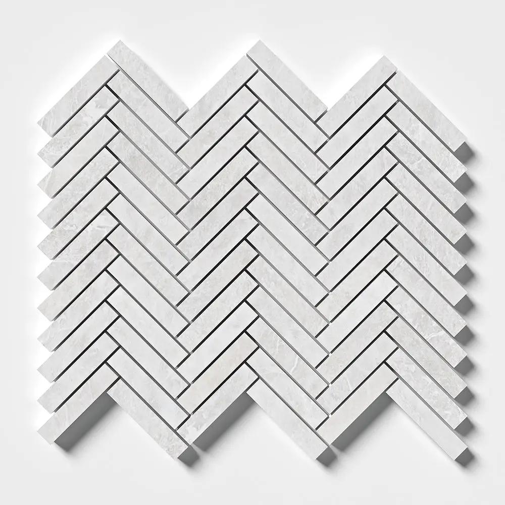 Siberian White Honed Herringbone Marble Mosaics 10 7/16x12 13/16