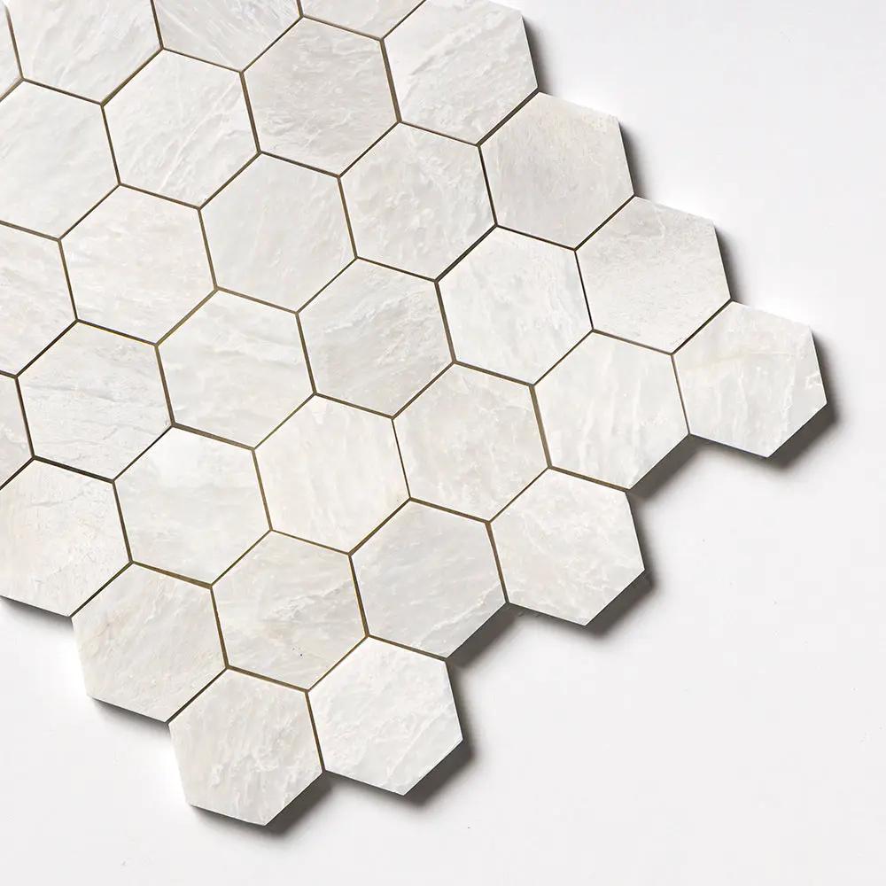 Siberian White Polished Hexagon Marble Mosaics 10 3/8x12