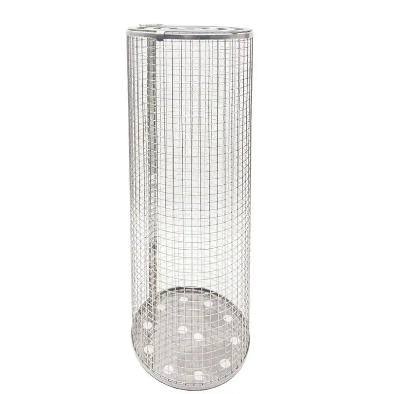 Silver cylindrical mesh grilling basket kitchen bbq tool