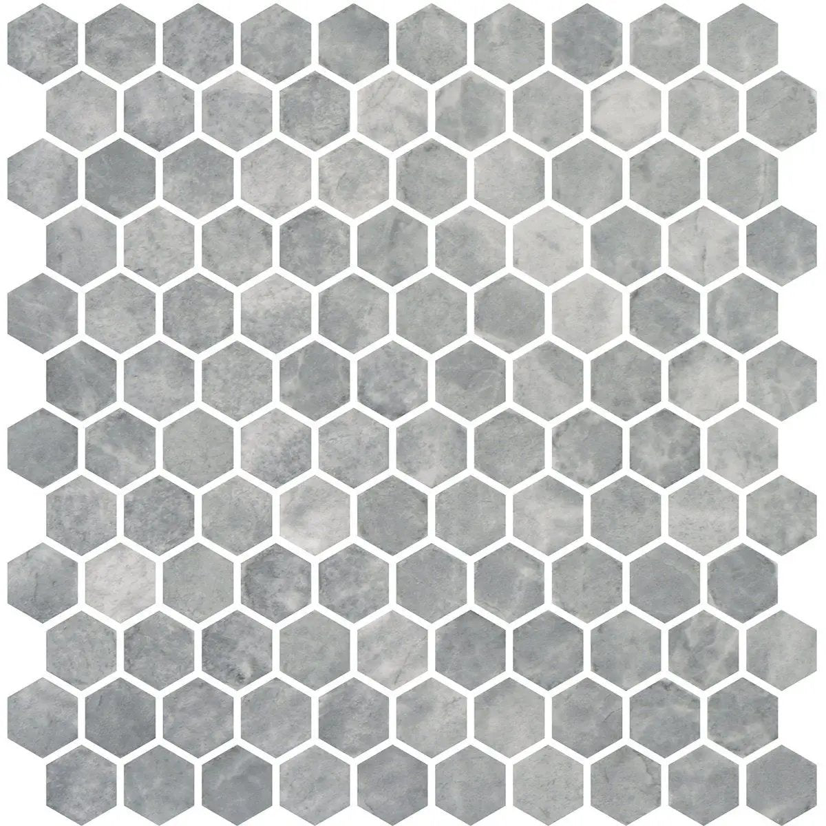 Silver Honed Hexagon Glass Mosaics 11 3/4x11 1/2