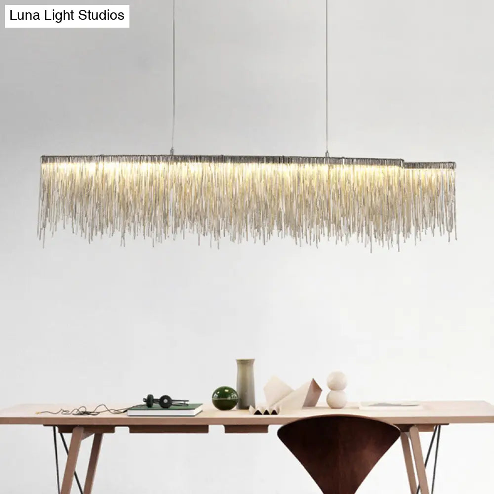 DecorBites™ Silver Metallic Tassel Chain LED Pendant Light - Post-Modern Dining Room Island Lighting