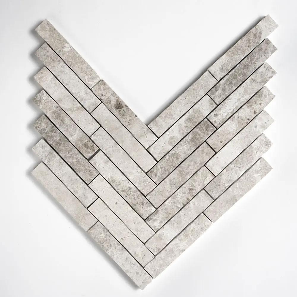 Silver Mystique Honed Large Espiga Marble Mosaics 10 1/4x12 3/4