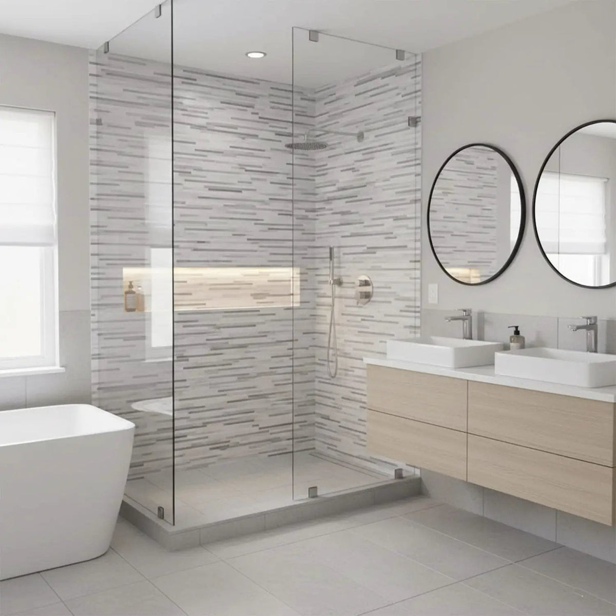 Silver Sky Honed Bamboo Marble Mosaics 6x12
