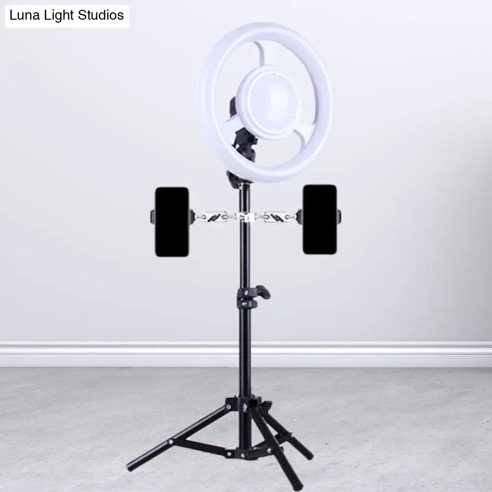 DecorBites™ Simplicity Ring Make-Up Light Metal Phone Holder with USB LED Fill-in Flash in Black
