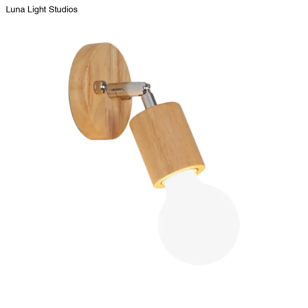 DecorBites™ Simplistic Wood Open Bulb Mini Rotating Sconce Lamp for Single Bedroom Wall Lighting
